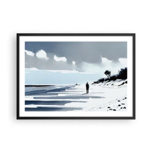 Poster in cornice nera - Una figura solitaria che cammina su una spiaggia deserta - 70x50cm - Solo con se stesso - Decorazione murale moderna per soggiorno e camera da letto ARTTOR