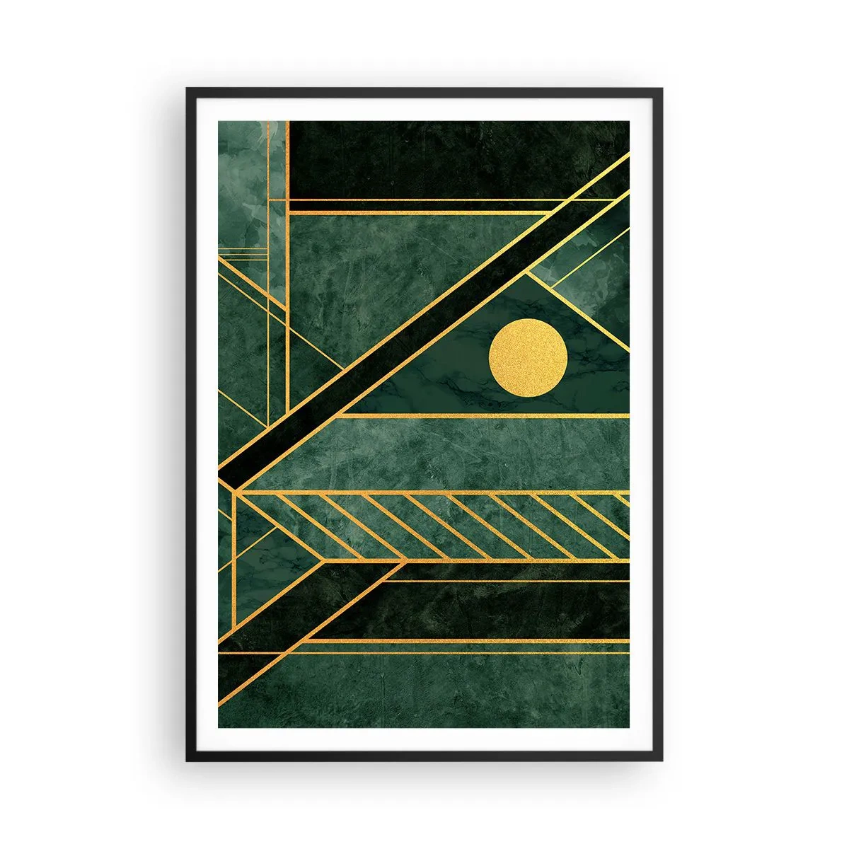 Poster in cornice nera - Dinamica di oro e azzurro - 70x100 cm