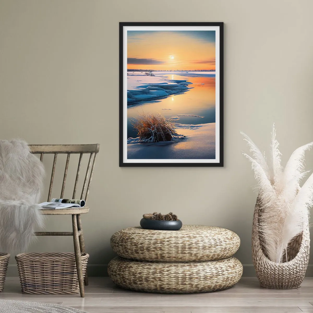 Poster in cornice nera - Tramonto invernale - 61x91 cm