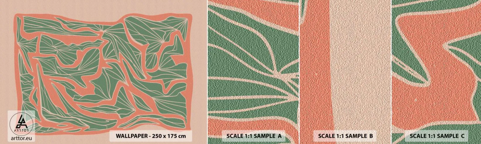 Campione di Fotomurale Adesivo Deluxe Sticker - La lotta tra il corallo e il verde - Boho, Pastello, Pezzo - 100x30 cm