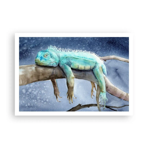 Poster - Iguana blu che riposa su un ramo - 100x70cm - Va tutto bene! - Decorazione murale moderna per soggiorno e camera da letto ARTTOR