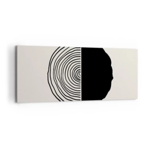 Quadro su tela - Stampe su Tela - Un motivo astratto in bianco e nero ispirato a una sezione trasversale di legno con una divisione geometrica. - 120x50cm - A metà - Decorazione murale moderna per soggiorno e camera da letto ARTTOR