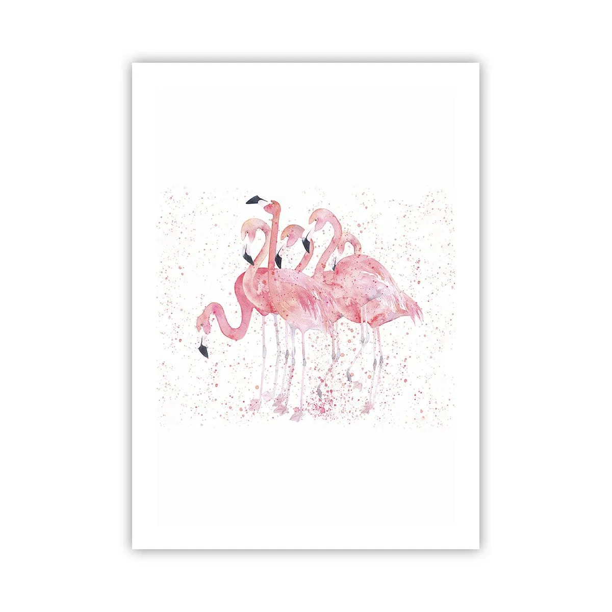 Poster - Un gruppo di fenicotteri rosa su uno sfondo bianco - 50x70cm - Gruppo in rosa - Decorazione murale moderna per soggiorno e camera da letto ARTTOR