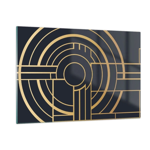 Quadro su vetro - Astrazione geometrica in oro e nero in stile Art Déco - 120x80cm - Il giro delle cose - Decorazione murale moderna per soggiorno e camera da letto ARTTOR