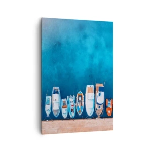 Quadro su tela - Stampe su Tela - Barche ormeggiate sulla riva contro l'acqua blu - 70x100cm - In una fila - Decorazione murale moderna per soggiorno e camera da letto ARTTOR