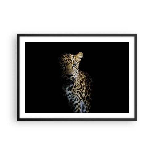 Poster in cornice nera - Un leopardo su sfondo scuro con sguardo intenso - 70x50cm - Bellezza tenebrosa - Decorazione murale moderna per soggiorno e camera da letto ARTTOR