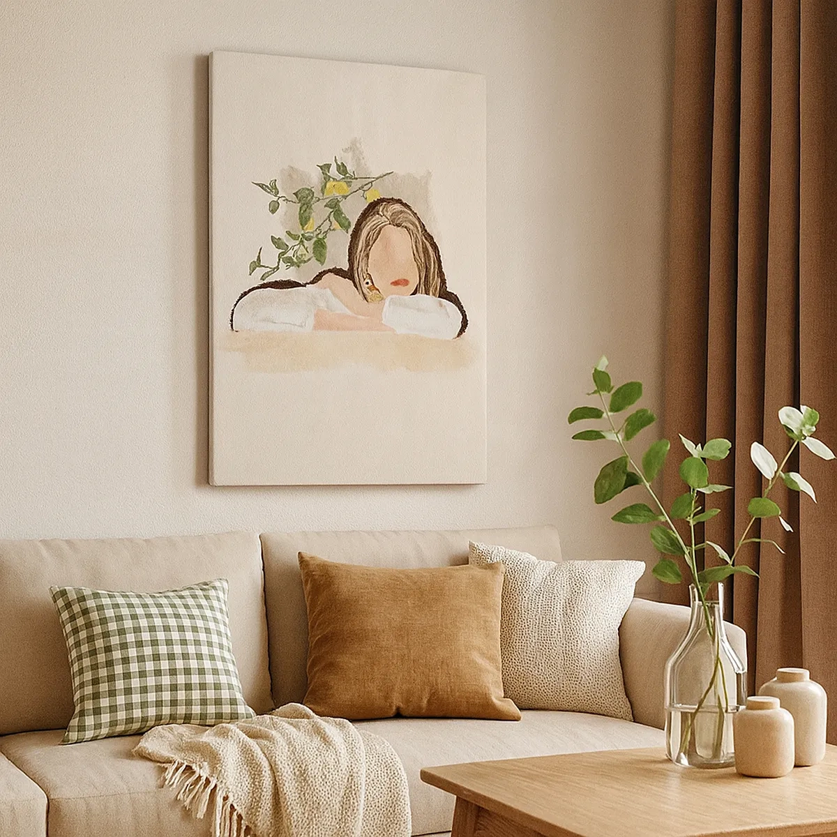 Quadro su tela - Stampe su Tela - La figura di una donna sullo sfondo di un albero di limone - 50x70cm - Bellezza del sud - Decorazione murale moderna per soggiorno e camera da letto ARTTOR