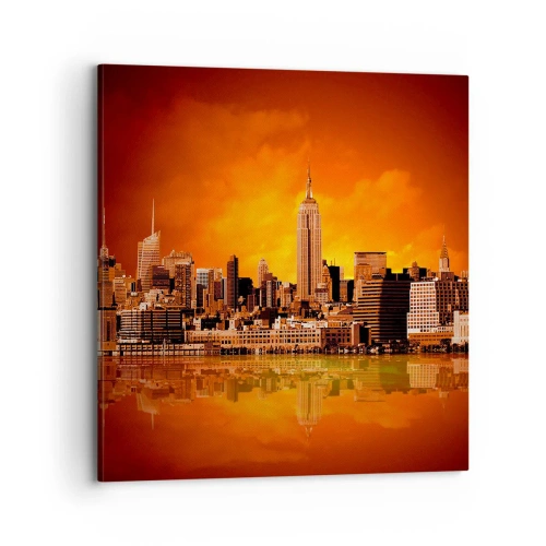 Quadro su tela - Stampe su Tela - Panorama di grande città in giallo e marrone - 70x70 cm