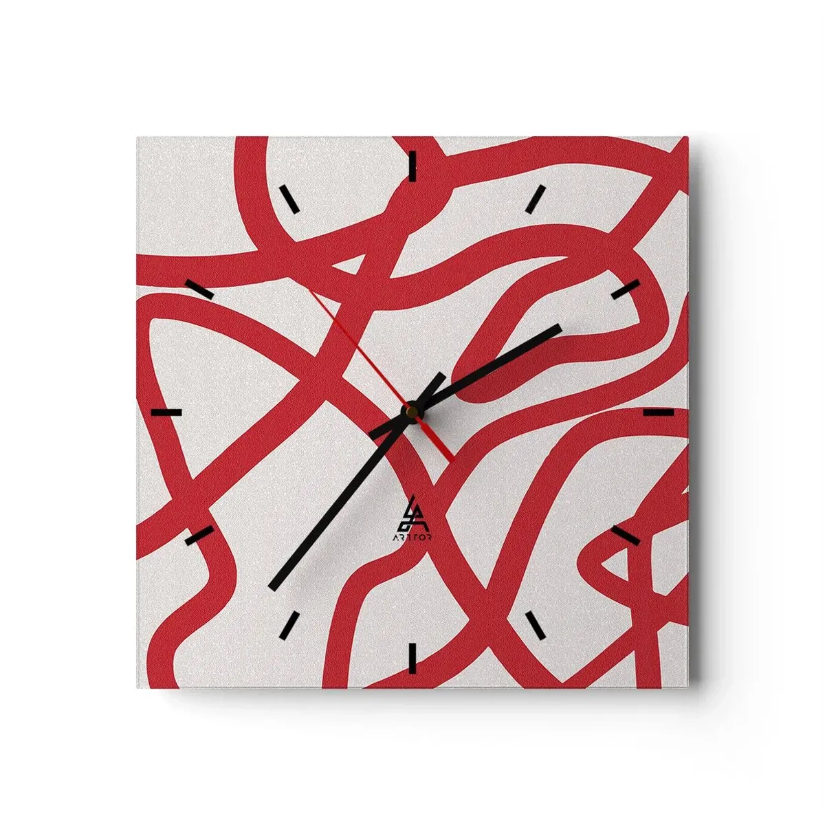 Orologio da parete - Orologio in Vetro - Linee astratte rosse su sfondo bianco - 30x30cm - Rosso su bianco - Decorazione murale moderna per soggiorno e camera da letto ARTTOR