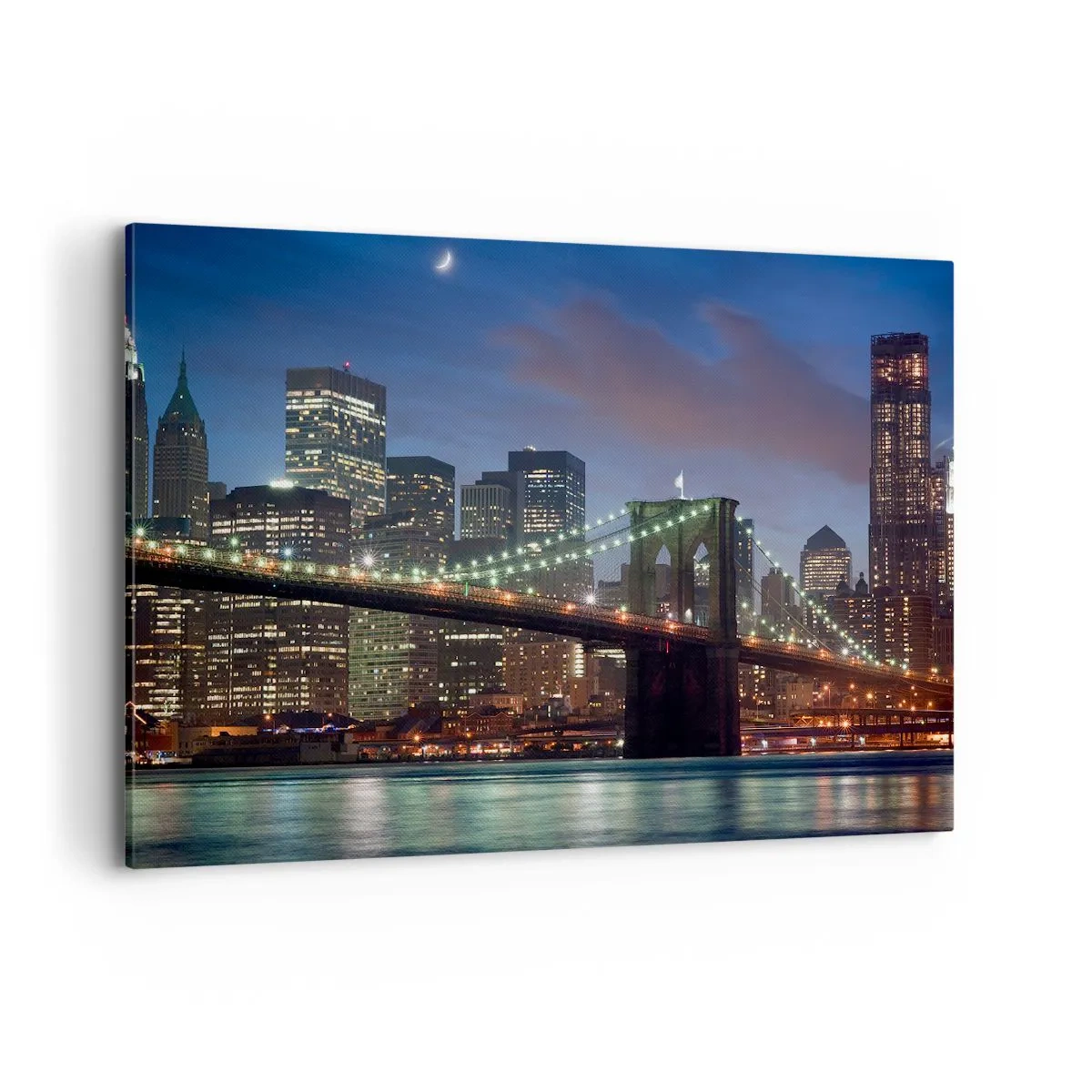 Quadro su tela - Stampe su Tela - Ponte di New York City di notte con edifici illuminati - 100x70cm - Notte illuminata - Decorazione murale moderna per soggiorno e camera da letto ARTTOR