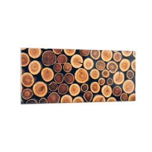 Quadro su vetro - Modello realizzato con sezioni trasversali di tronchi di legno - 120x50cm - Quanti anni mi dai? - Decorazione murale moderna per soggiorno e camera da letto ARTTOR