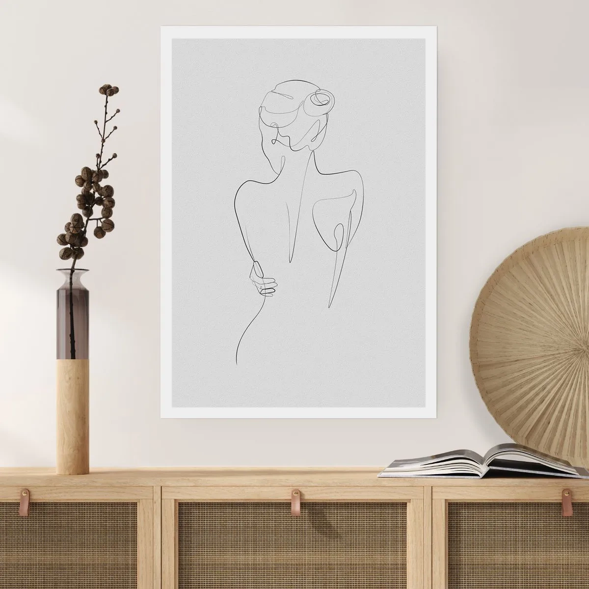 Poster - Disegno di contorno di una donna su sfondo grigio - 50x70cm - La musica del corpo - Decorazione murale moderna per soggiorno e camera da letto ARTTOR