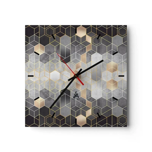 Orologio da parete - Orologio in Vetro - Motivo geometrico in tonalità dorate - 30x30cm - Composizione di diamante - Decorazione murale moderna per soggiorno e camera da letto ARTTOR