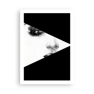 Poster - Ritratto minimalista di una donna in bianco e nero con divisione geometrica. - 50x70cm - Sempre da scoprire - Decorazione murale moderna per soggiorno e camera da letto ARTTOR
