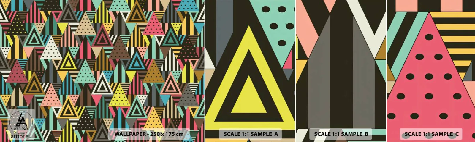 Campione di Fotomurale Adesivo Deluxe Sticker - Al ritmo di tre - Astrazione, Pezzo, triangoli - 100x30 cm