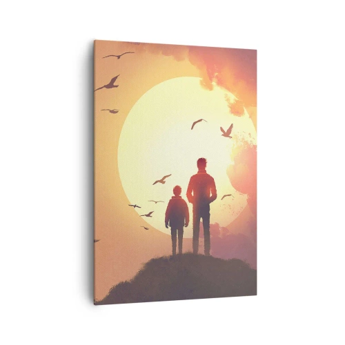 Quadro su tela - Stampe su Tela - Figure sullo sfondo del sole al tramonto - 70x100cm - Faccia a faccia con il sole - Decorazione murale moderna per soggiorno e camera da letto ARTTOR