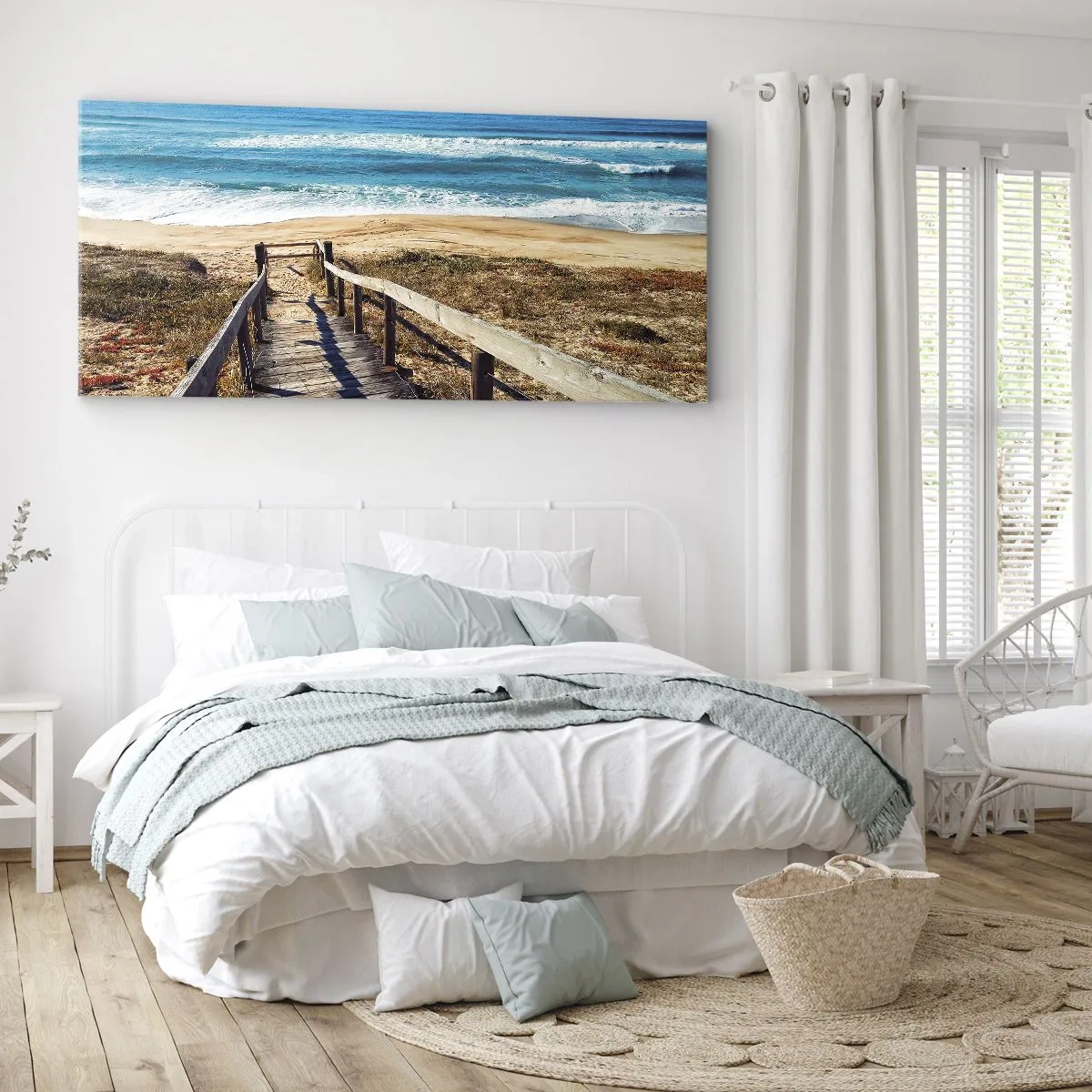 Quadro su tela - Stampe su Tela - Sentiero in legno che conduce alla spiaggia - 160x50cm - Corri! - Decorazione murale moderna per soggiorno e camera da letto ARTTOR