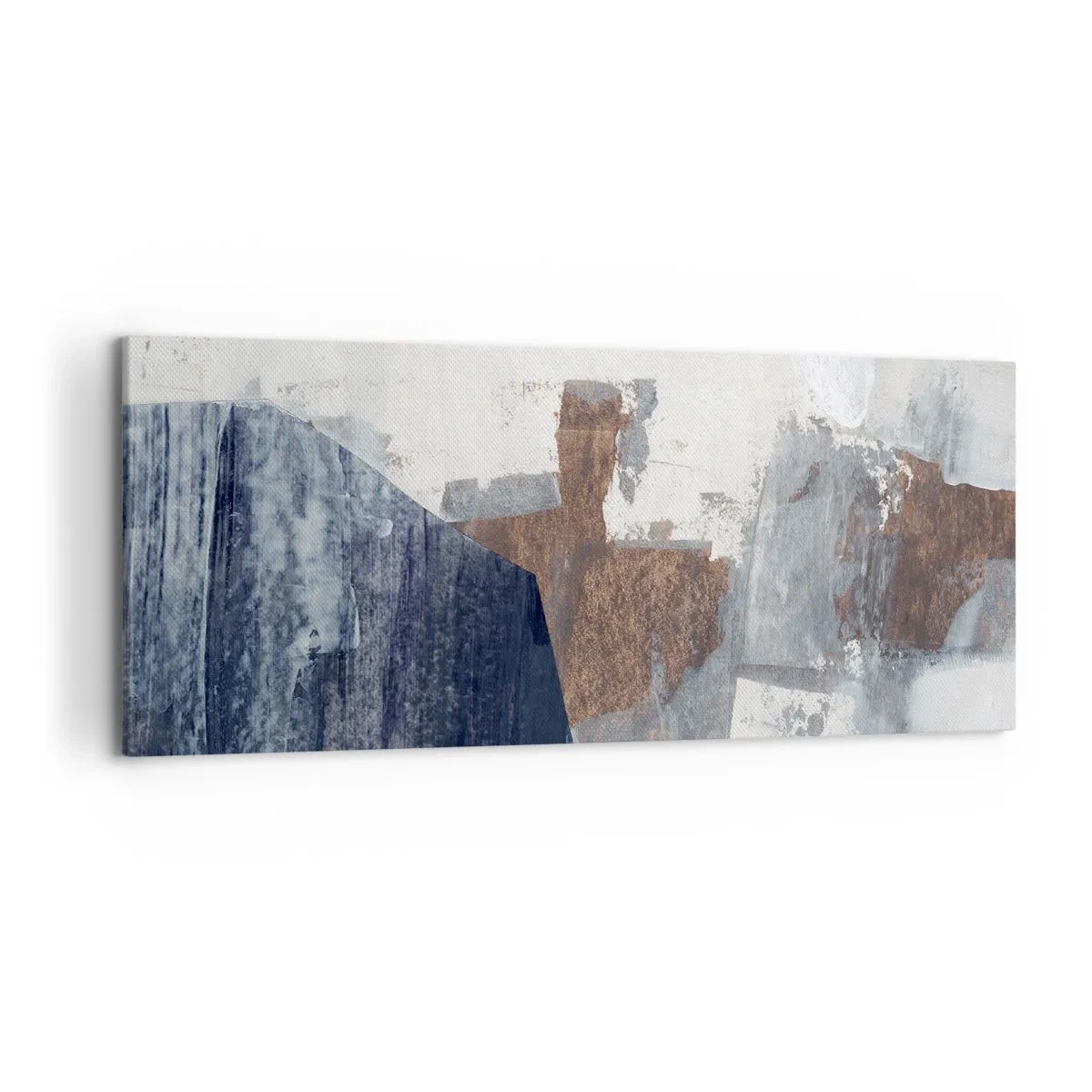 Quadro su tela - Stampe su Tela - Forme astratte nelle tonalità del blu e del marrone - 120x50cm - Forme blu e marroni - Decorazione murale moderna per soggiorno e camera da letto ARTTOR