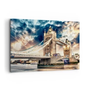Quadro su tela - Stampe su Tela - Tower Bridge al tramonto contro un cielo dinamico - 100x70cm - Il monumento dell'impero britannico - Decorazione murale moderna per soggiorno e camera da letto ARTTOR