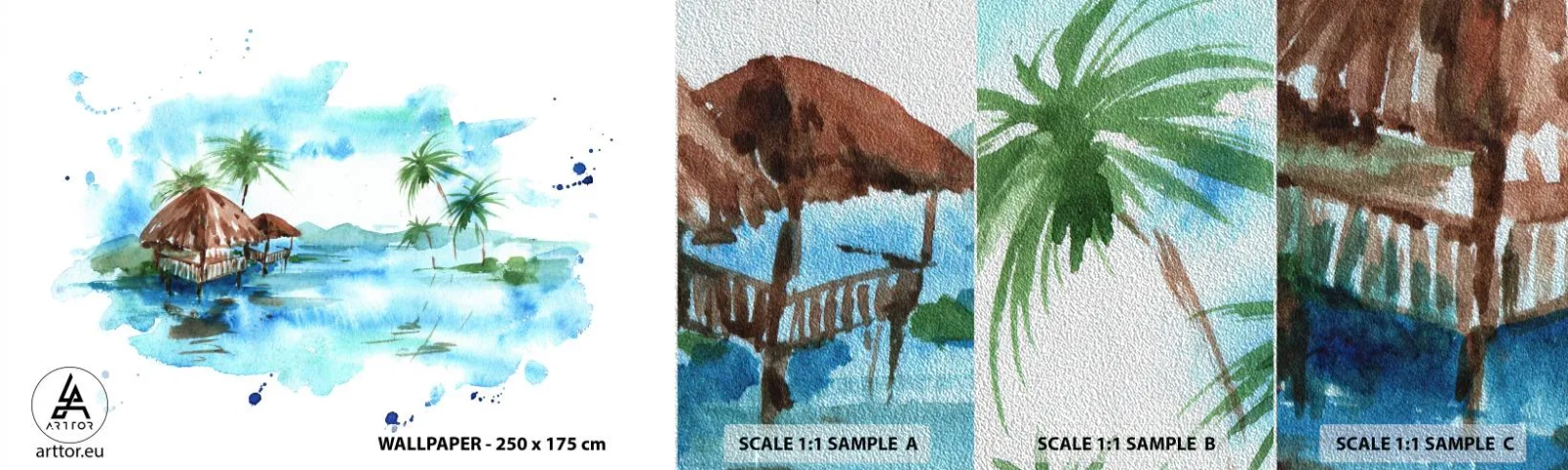 Campione di Fotomurale Premium Sand - Da qualche parte nel Pacifico - Paesaggio, Isola, palme - 100x30 cm