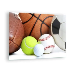 Quadro su vetro - Un set di palline sportive su uno sfondo bianco - 70x50cm - La palla ci unisce! - Decorazione murale moderna per soggiorno e camera da letto ARTTOR