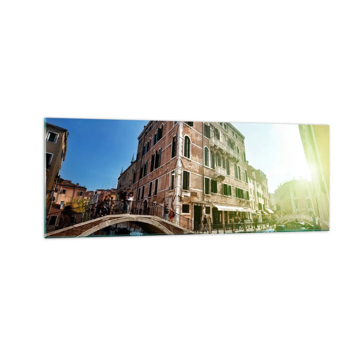 Quadro su vetro - Ponte e canale di Venezia con architettura storica - 140x50cm - Venezia, Amore Mio - Decorazione murale moderna per soggiorno e camera da letto ARTTOR