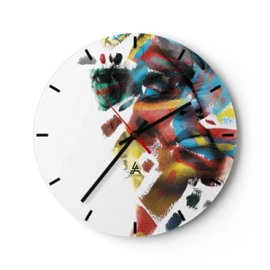 Orologio da parete - Orologio in Vetro - Astrazione colorata di un viso con pennellate intense - 30x30cm - Personalità colorata - Decorazione murale moderna per soggiorno, cucina e camera da letto ARTTOR