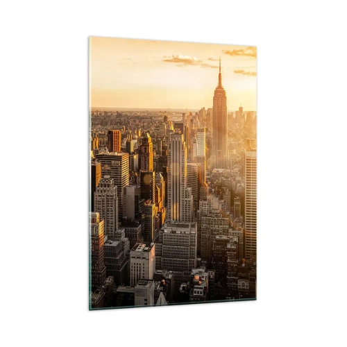 Quadro su vetro - Skyline di New York City al tramonto con vista sull'Empire State Building - 80x120cm - Crescere al sole - Decorazione murale moderna per soggiorno e camera da letto ARTTOR
