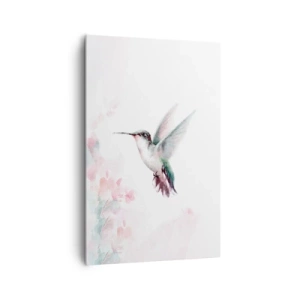 Quadro su tela - Stampe su Tela - Un colibrì dai delicati colori pastello su uno sfondo di fiori - 80x120cm - Battito immobile - Decorazione murale moderna per soggiorno e camera da letto ARTTOR