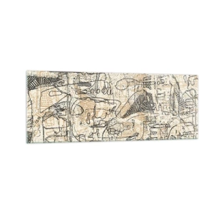 Quadro su vetro - Motivi astratti e linee su uno sfondo beige - 140x50cm - In attesa di essere decifrato - Decorazione murale moderna per soggiorno e camera da letto ARTTOR