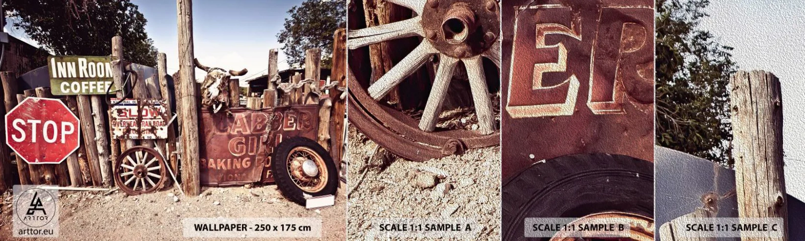 Campione di Fotomurale Premium Sand - E il tempo si è fermato - Segnale stradale, Itinerario 66, Stati Uniti d'America - 100x30 cm