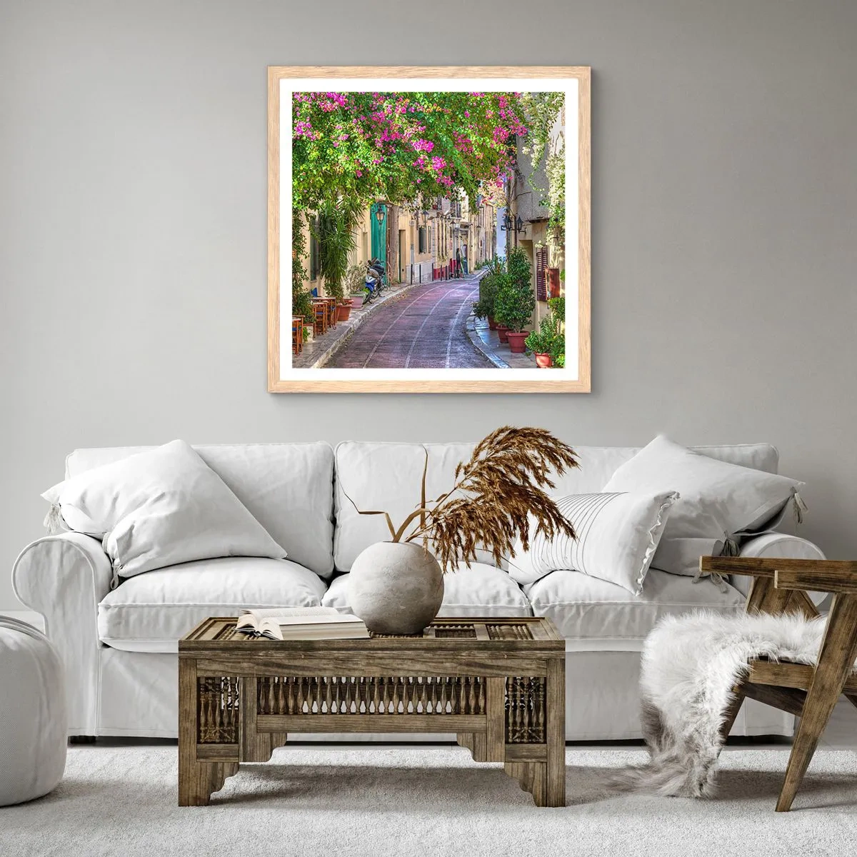 Poster in cornice rovere chiaro - Angolo fiorito - 60x60 cm