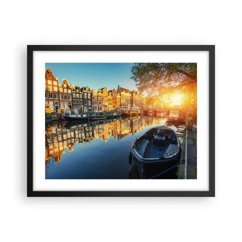 Poster in cornice nera - L'alba ad Amsterdam - 50x40 cm