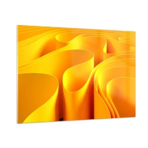 Quadro su vetro - Onde astratte nei toni dell'oro e dell'arancione - 100x70cm - Come onde di sole - Decorazione murale moderna per soggiorno e camera da letto ARTTOR
