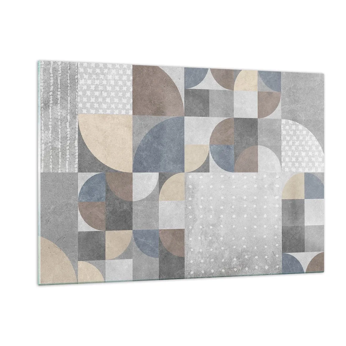 Quadro su vetro - Composizione geometrica astratta con varie forme e sfumature di grigio. - 120x80cm - Fantasia di ceramica - Decorazione murale moderna per soggiorno e camera da letto ARTTOR