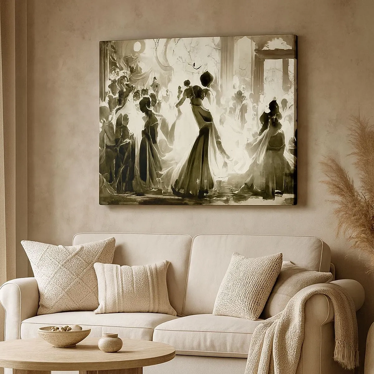 Quadro su tela - Stampe su Tela - Palla in stile retrò in bianco e nero - 70x50cm - Il gran ballo in maschera - Decorazione murale moderna per soggiorno e camera da letto ARTTOR