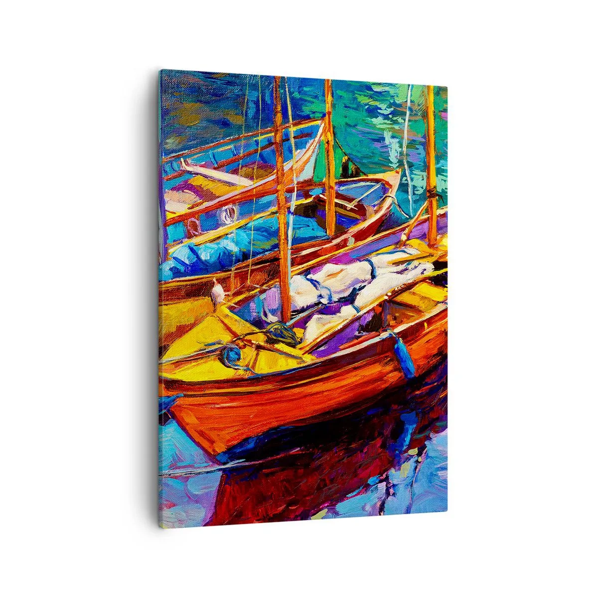 Quadro su tela - Stampe su Tela - Barche colorate in acque calme - 50x70cm - Su un'acqua più densa dei colori - Decorazione murale moderna per soggiorno e camera da letto ARTTOR