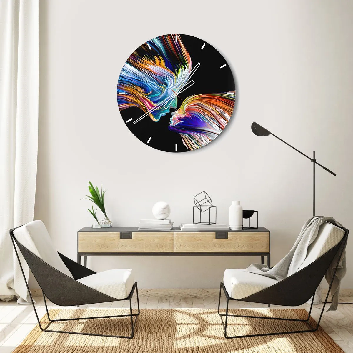 Orologio da parete - Orologio in Vetro - Fusione di energia e luce - 40x40 cm