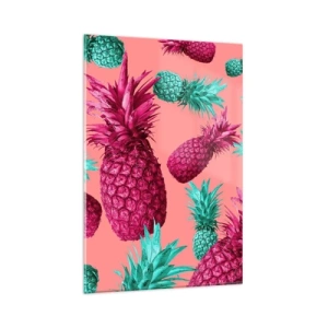 Quadro su vetro - Ananas esotici nei colori rosa e turchese - 80x120cm - La libertà è dolce - Decorazione murale moderna per soggiorno e camera da letto ARTTOR