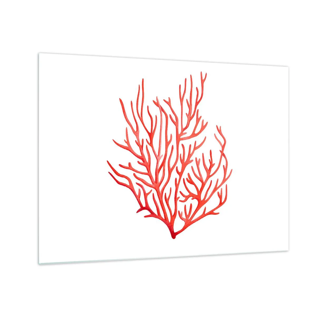 Quadro su vetro - Corallo rosso con struttura a filigrana su sfondo bianco - 70x50cm - Filigrana di corallo - Decorazione murale moderna per soggiorno e camera da letto ARTTOR