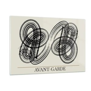 Quadro su vetro - Anelli e linee d'avanguardia neri su sfondo chiaro - 120x80cm - In tutta spontaneità - Decorazione murale moderna per soggiorno e camera da letto ARTTOR