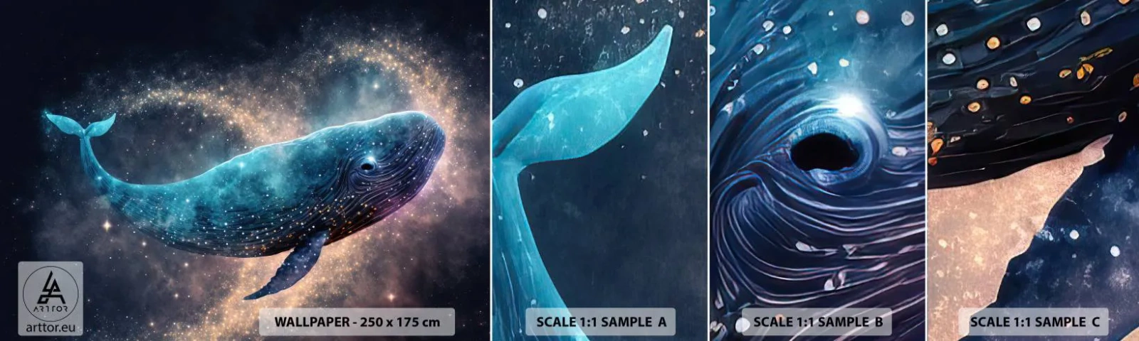 Campione di Fotomurale Adesivo Deluxe Sticker - Esiste un mondo... - Balena, Magia, Fantastico - 100x30 cm