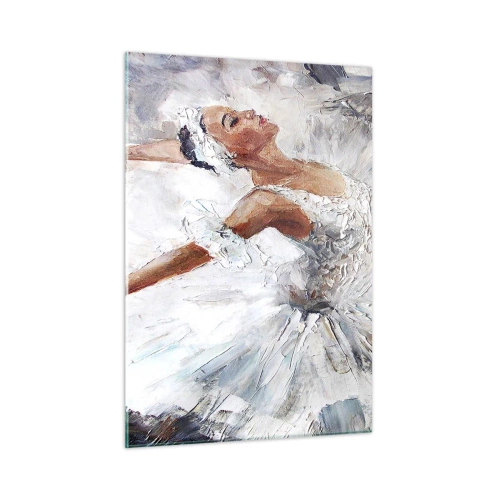 Quadro su vetro - Una ballerina in abito bianco in una posa dinamica - 50x70cm - Delicata e leggera come il tulle - Decorazione murale moderna per soggiorno e camera da letto ARTTOR