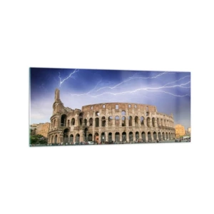 Quadro su vetro - Il Colosseo a Roma illuminato dai fulmini - 120x50cm - Arena di combattimenti - Decorazione murale moderna per soggiorno e camera da letto ARTTOR