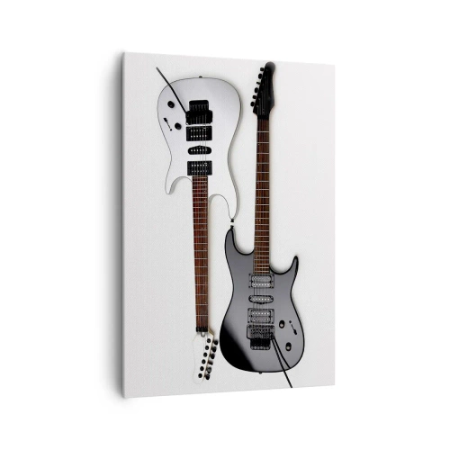 Quadro su tela - Stampe su Tela - Due chitarre elettriche in bianco e nero su uno sfondo chiaro. - 70x100cm - Armonia delle forme - Decorazione murale moderna per soggiorno e camera da letto ARTTOR