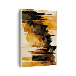 Quadro su tela - Stampe su Tela - Strisce astratte dorate e nere in una composizione artistica - 50x70cm - Armonia di nero e oro - Decorazione murale moderna per soggiorno e camera da letto ARTTOR