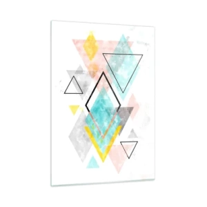 Quadro su vetro - Forme geometriche colorate su sfondo bianco in stile astratto - 50x70cm - Gioco geometrico - Decorazione murale moderna per soggiorno e camera da letto ARTTOR