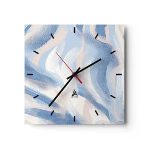 Orologio da parete - Orologio in Vetro - Pennellate astratte nei toni del blu e del beige - 30x30cm - Ondulazioni azzurre - Decorazione murale moderna per soggiorno e camera da letto ARTTOR
