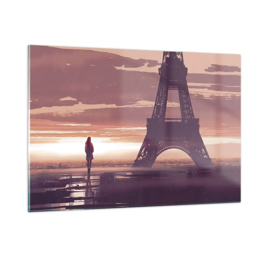 Quadro su vetro - La Torre Eiffel al tramonto con la sagoma di una persona - 120x80cm - Solo loro due - Decorazione murale moderna per soggiorno e camera da letto ARTTOR