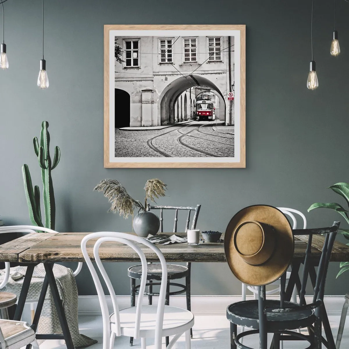 Poster in cornice rovere chiaro - Attraverso il labirinto cittadino - 30x30 cm